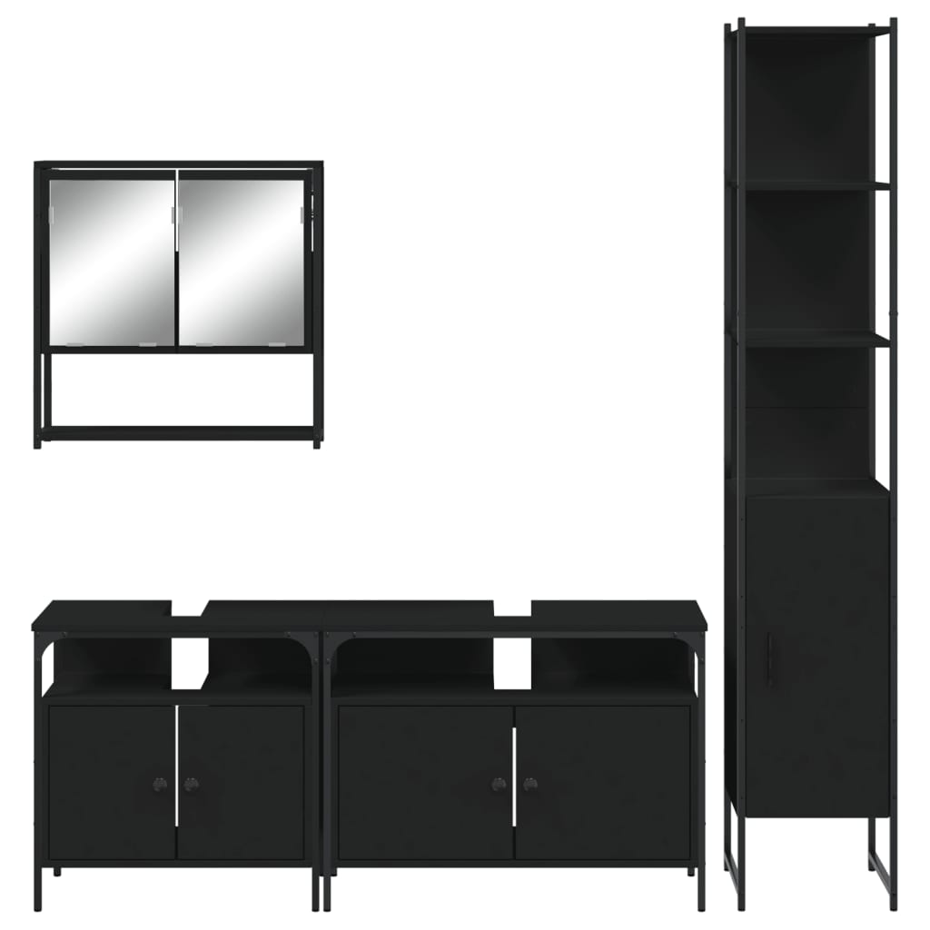 vidaXL 4 Piece Bathroom Furniture Set Black Engineered Wood