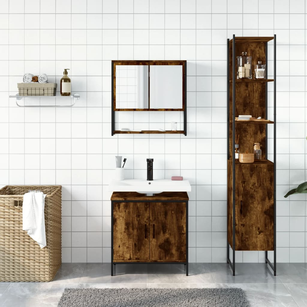 vidaXL 3 Piece Bathroom Furniture Set Smoked Oak Engineered Wood