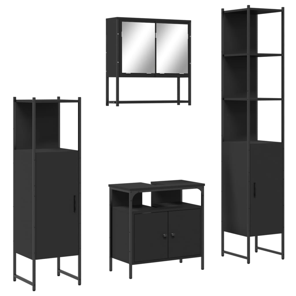 vidaXL 4 Piece Bathroom Furniture Set Black Engineered Wood