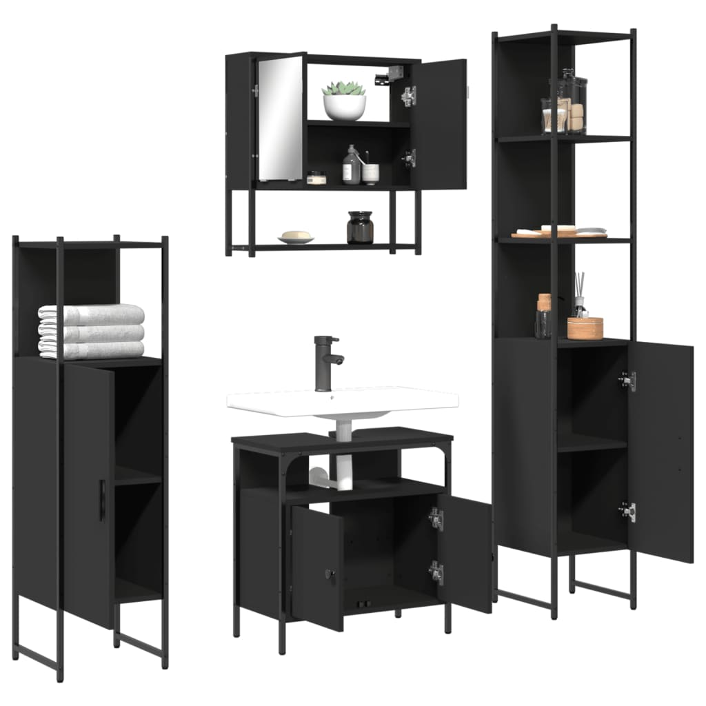 vidaXL 4 Piece Bathroom Furniture Set Black Engineered Wood