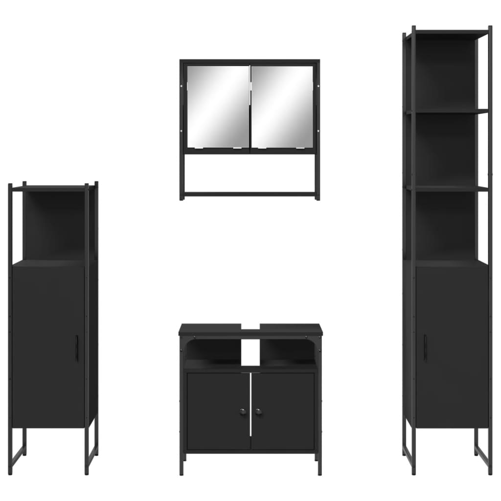 vidaXL 4 Piece Bathroom Furniture Set Black Engineered Wood