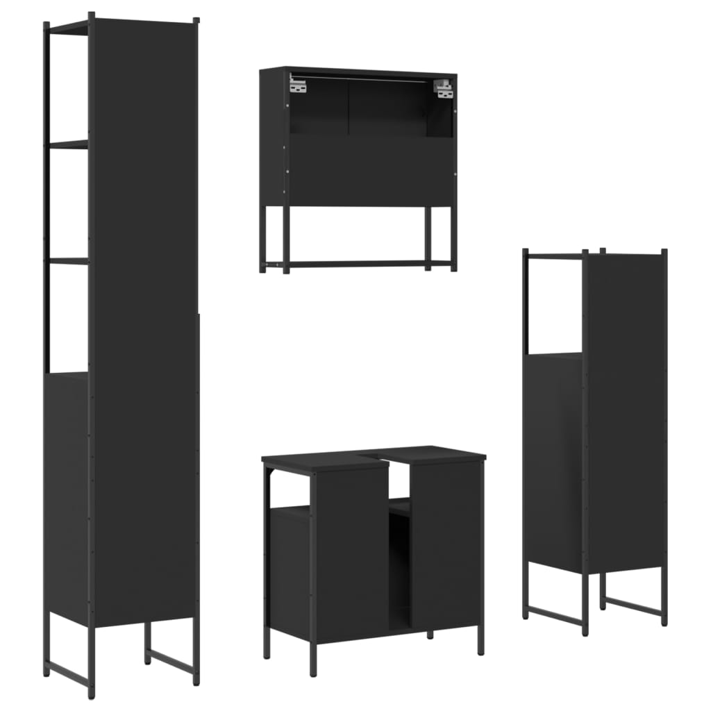 vidaXL 4 Piece Bathroom Furniture Set Black Engineered Wood