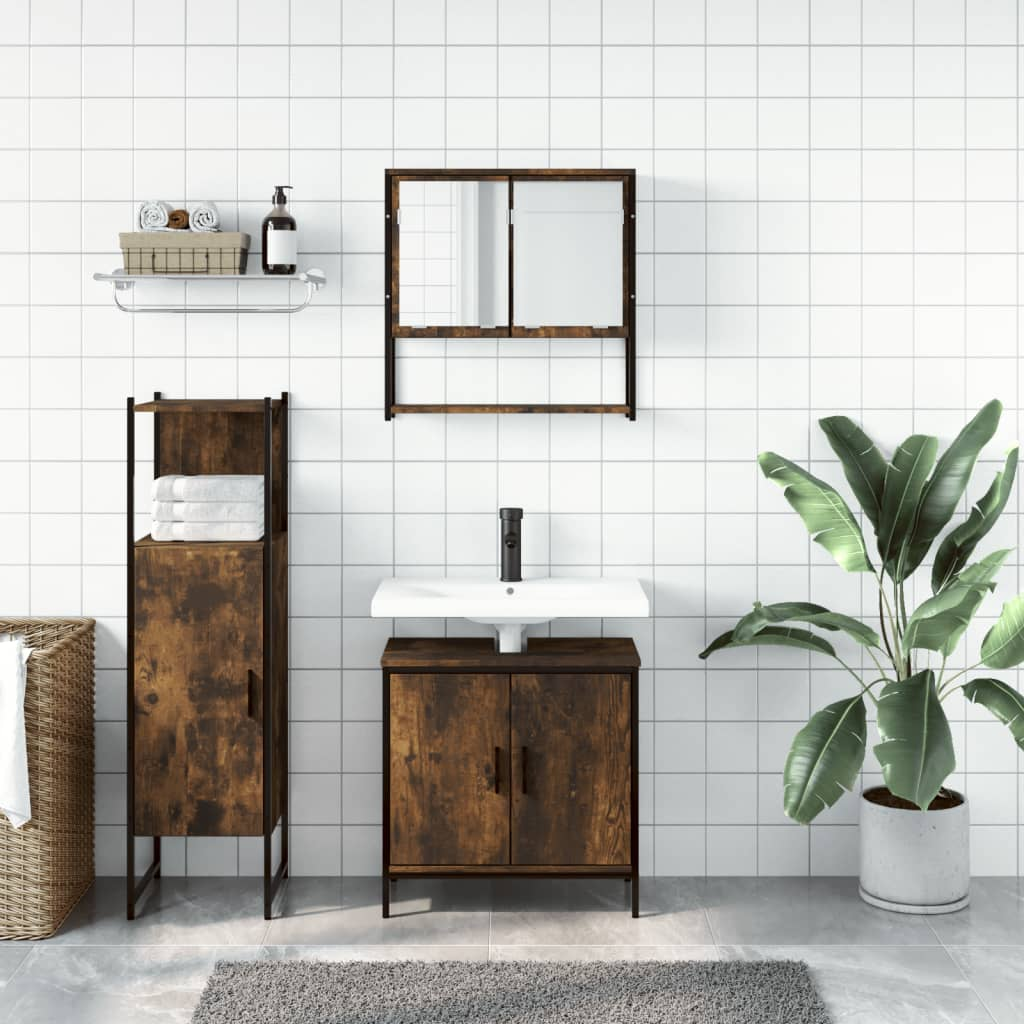 vidaXL 3 Piece Bathroom Furniture Set Smoked Oak Engineered Wood