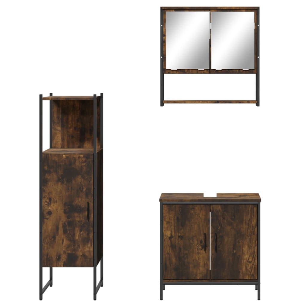 vidaXL 3 Piece Bathroom Furniture Set Smoked Oak Engineered Wood