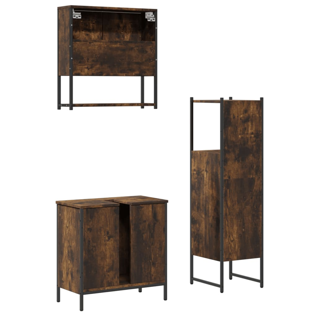 vidaXL 3 Piece Bathroom Furniture Set Smoked Oak Engineered Wood