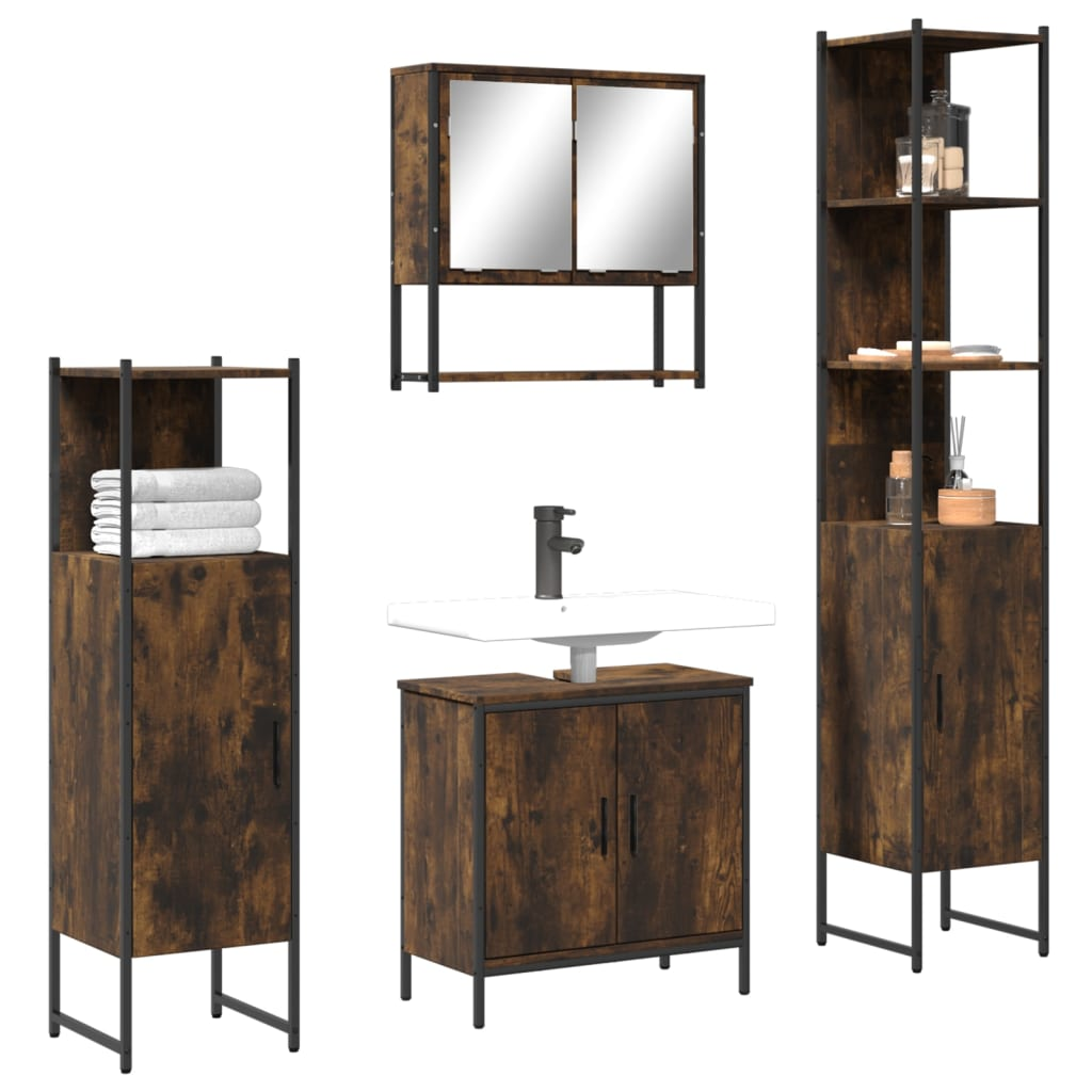 vidaXL 4 Piece Bathroom Furniture Set Smoked Oak Engineered Wood