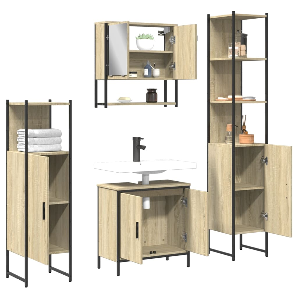 vidaXL 4 Piece Bathroom Furniture Set Smoked Oak Engineered Wood