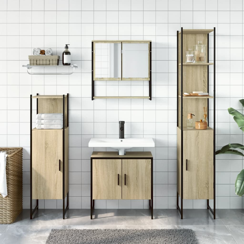 vidaXL 4 Piece Bathroom Furniture Set Smoked Oak Engineered Wood