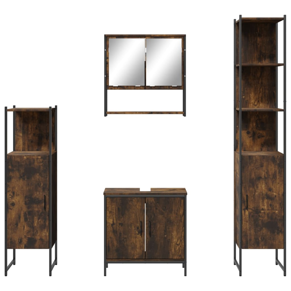 vidaXL 4 Piece Bathroom Furniture Set Smoked Oak Engineered Wood