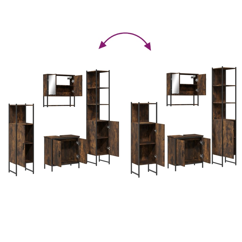 vidaXL 4 Piece Bathroom Furniture Set Smoked Oak Engineered Wood