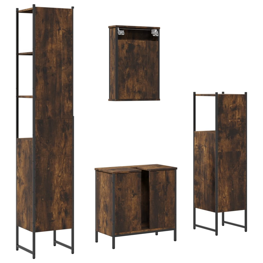 vidaXL 4 Piece Bathroom Furniture Set Smoked Oak Engineered Wood