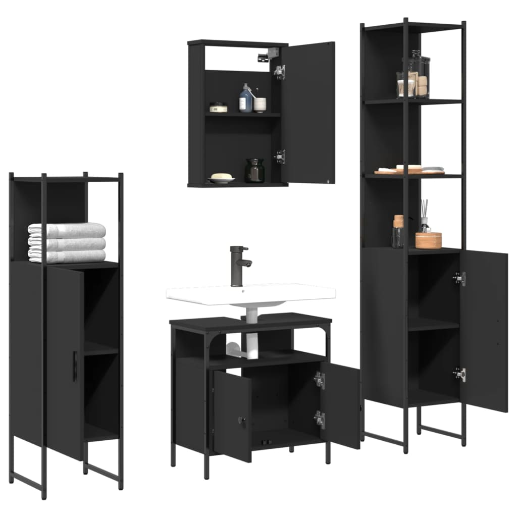 vidaXL 4 Piece Bathroom Furniture Set Black Engineered Wood