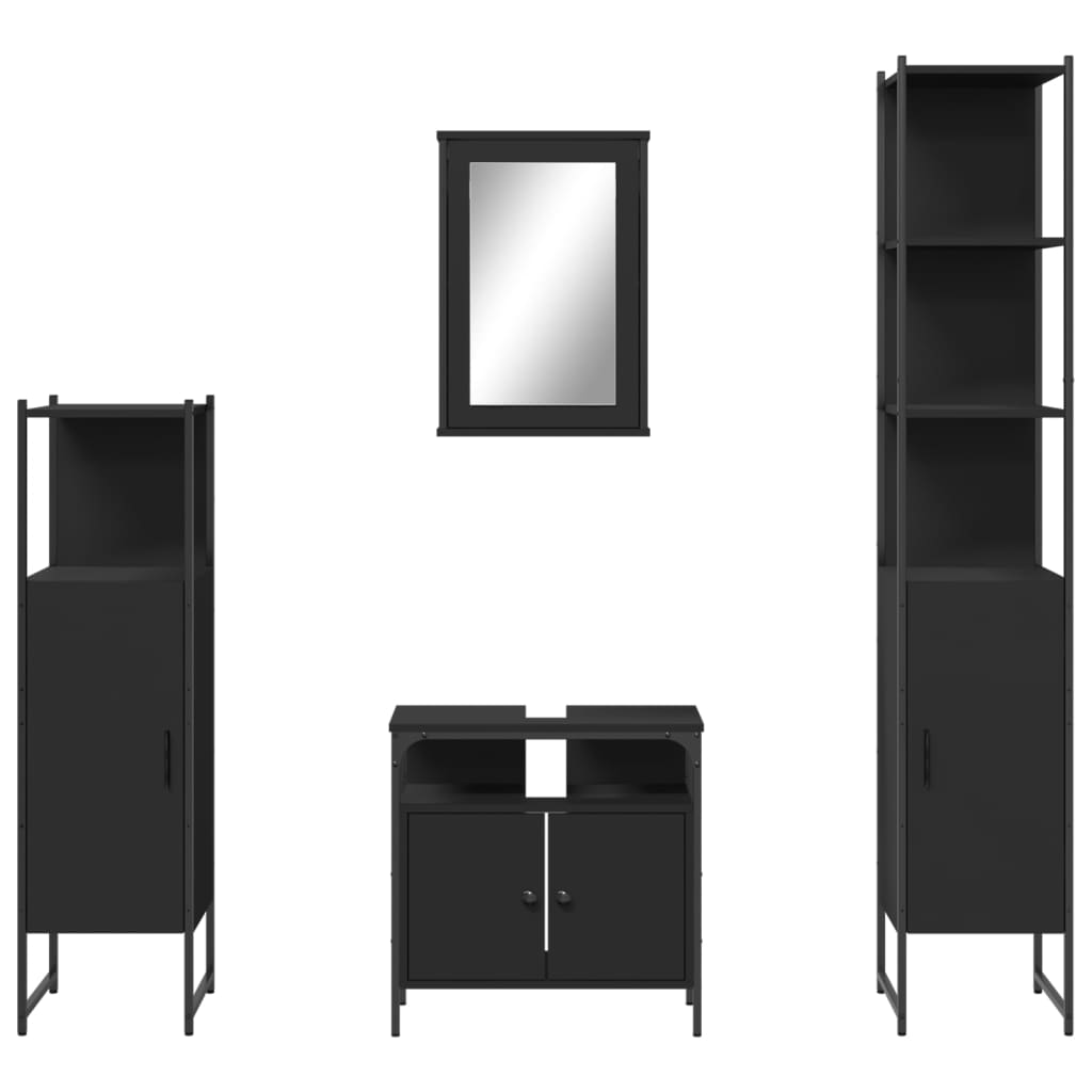 vidaXL 4 Piece Bathroom Furniture Set Black Engineered Wood