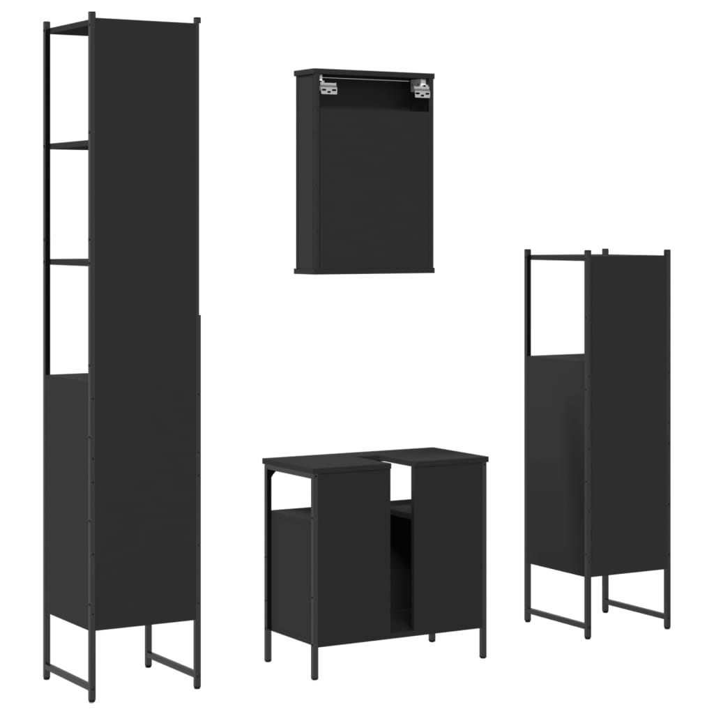 vidaXL 4 Piece Bathroom Furniture Set Black Engineered Wood