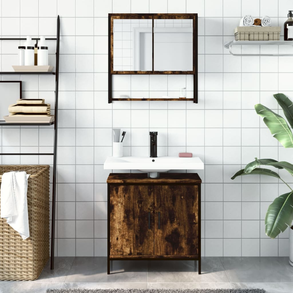 vidaXL 2 Piece Bathroom Furniture Set Smoked Oak Engineered Wood