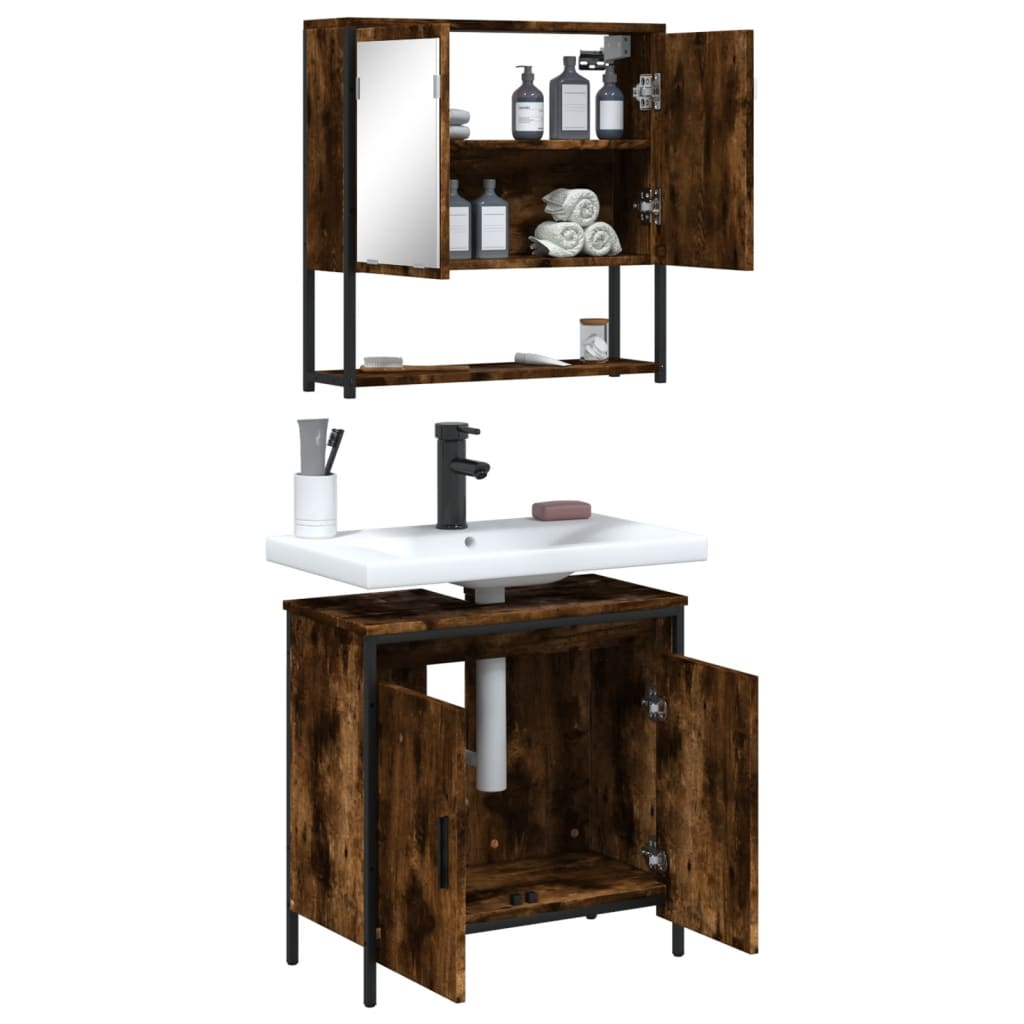 vidaXL 2 Piece Bathroom Furniture Set Smoked Oak Engineered Wood