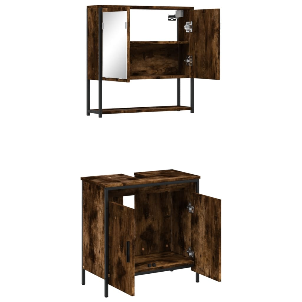 vidaXL 2 Piece Bathroom Furniture Set Smoked Oak Engineered Wood