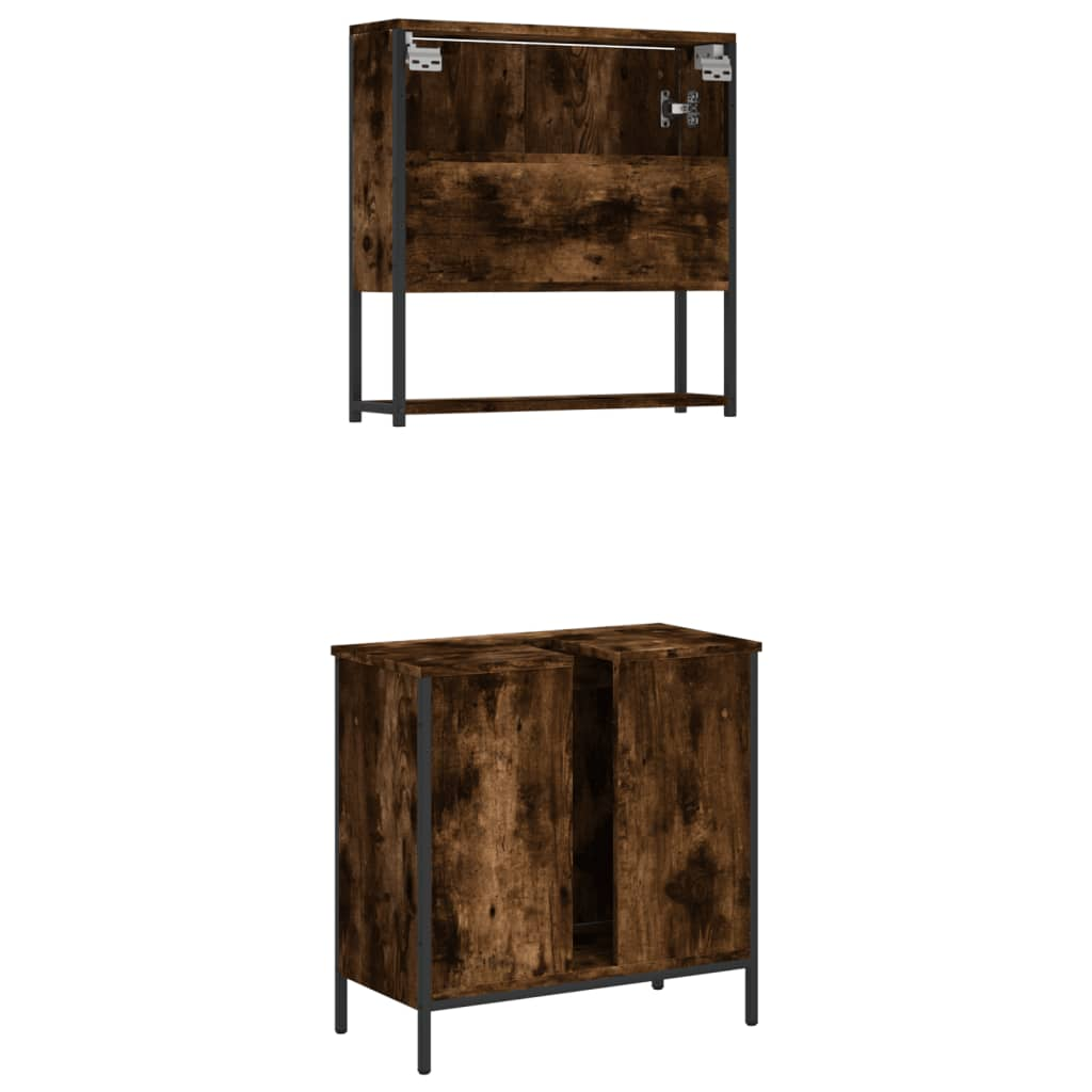 vidaXL 2 Piece Bathroom Furniture Set Smoked Oak Engineered Wood