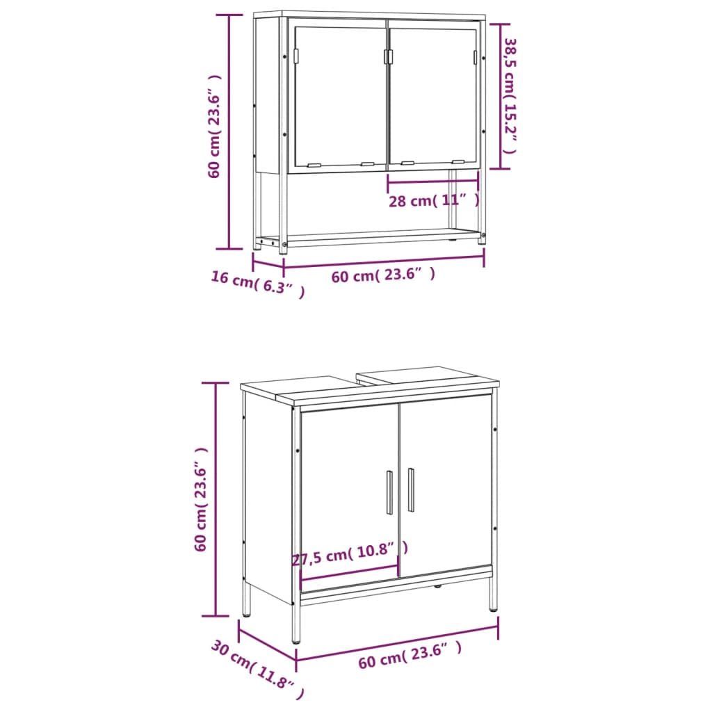 vidaXL 2 Piece Bathroom Furniture Set Smoked Oak Engineered Wood