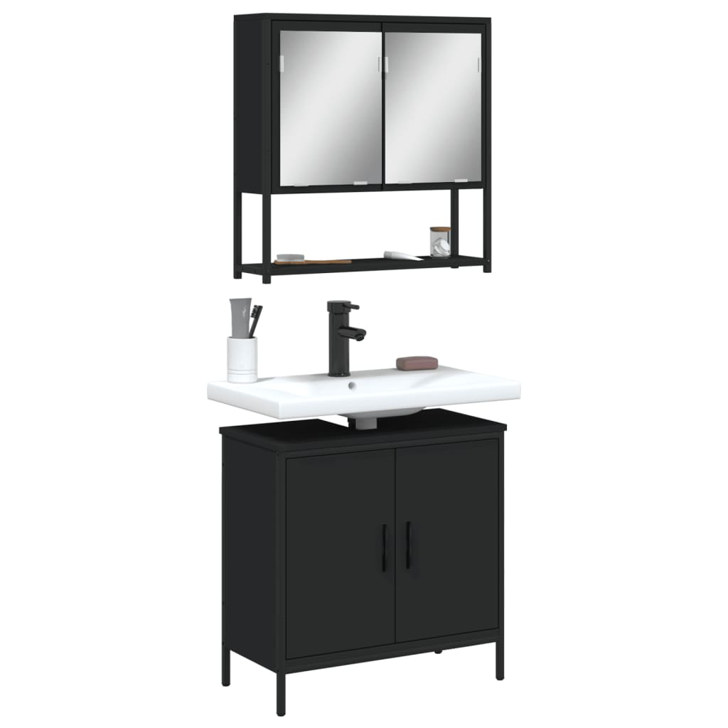 vidaXL 2 Piece Bathroom Furniture Set Black Engineered Wood