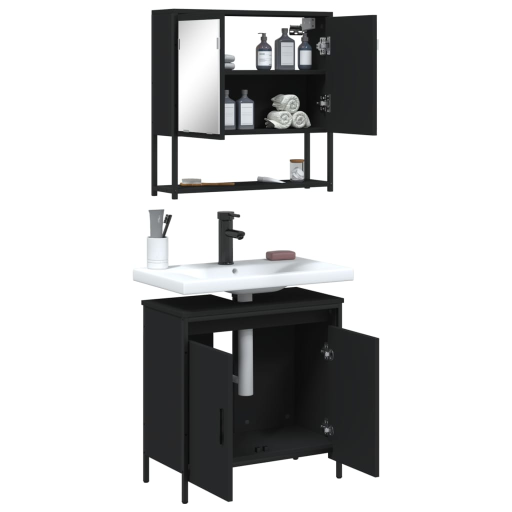 vidaXL 2 Piece Bathroom Furniture Set Black Engineered Wood