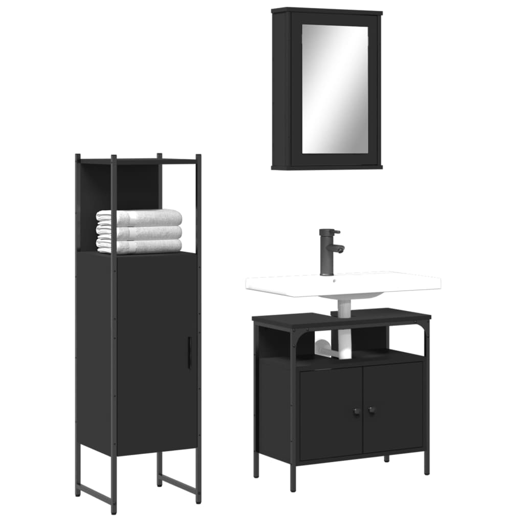 vidaXL 3 Piece Bathroom Furniture Set Black Engineered Wood