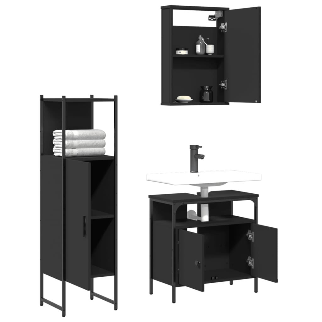 vidaXL 3 Piece Bathroom Furniture Set Black Engineered Wood