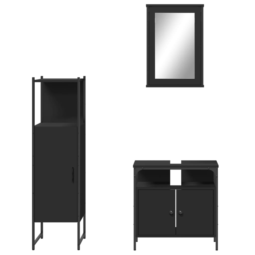 vidaXL 3 Piece Bathroom Furniture Set Black Engineered Wood