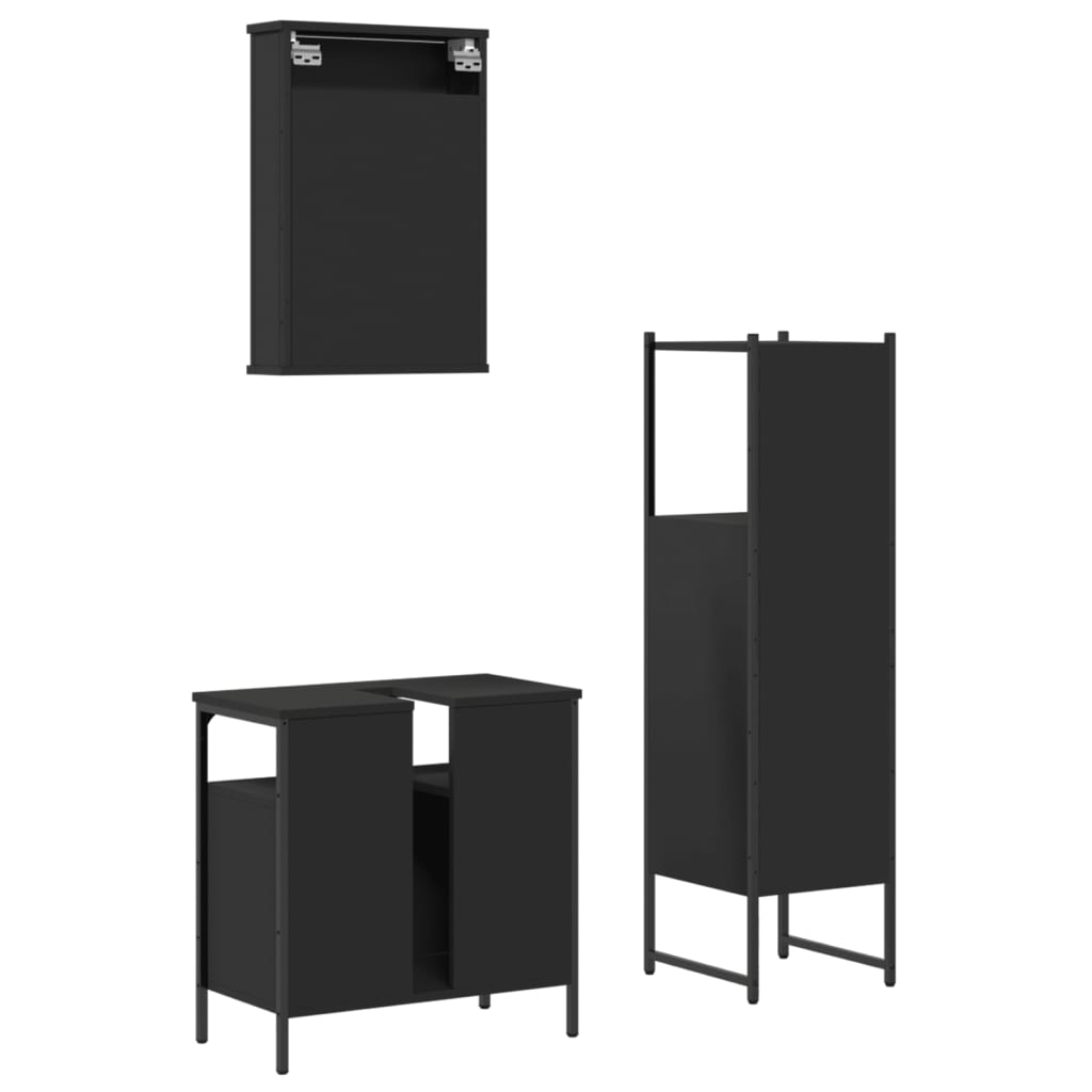 vidaXL 3 Piece Bathroom Furniture Set Black Engineered Wood