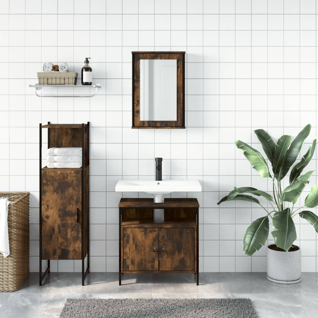 vidaXL 3 Piece Bathroom Furniture Set Smoked Oak Engineered Wood