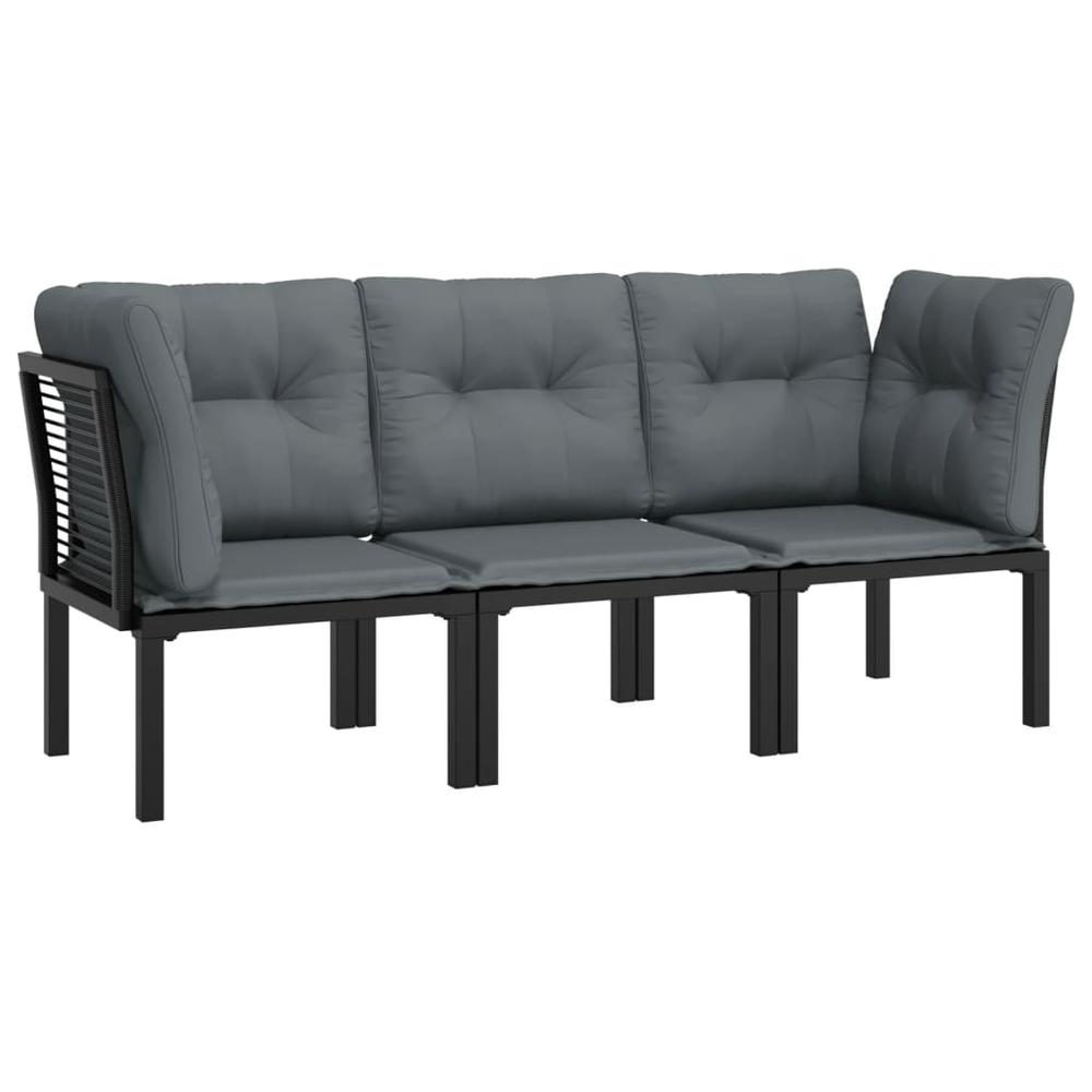 3 Piece Patio Lounge Set Black and Gray Poly Rattan