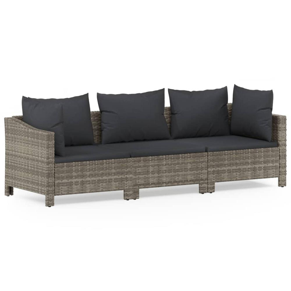 3 Piece Patio Lounge Set with Cushions Gray Poly Rattan