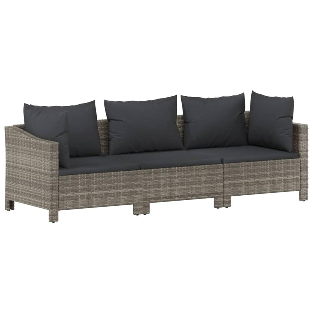 3 Piece Patio Lounge Set with Cushions Gray Poly Rattan