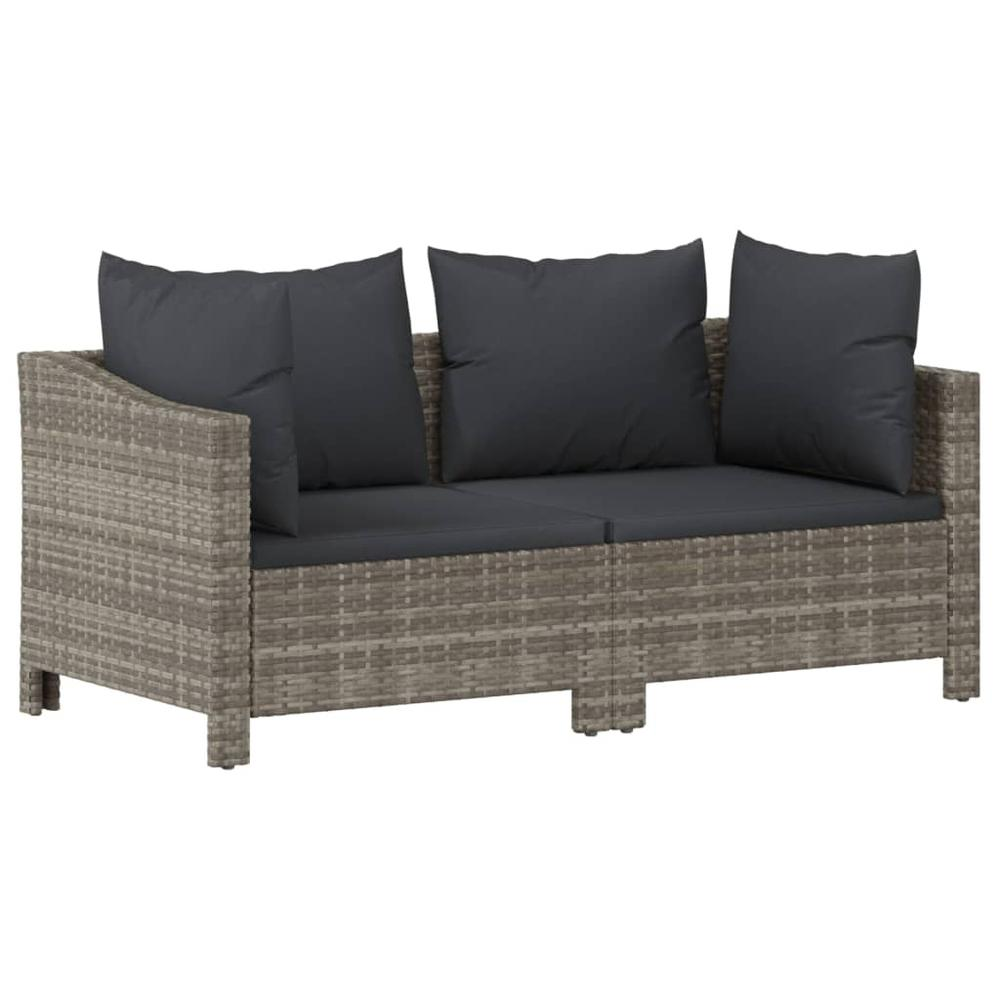 3 Piece Patio Lounge Set with Cushions Gray Poly Rattan