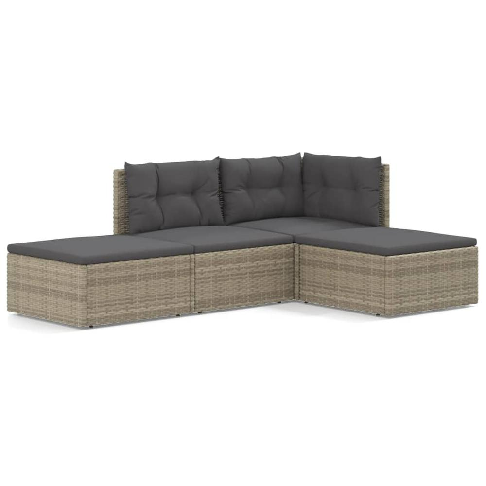 4 Piece Patio Lounge Set with Cushions Gray Poly Rattan