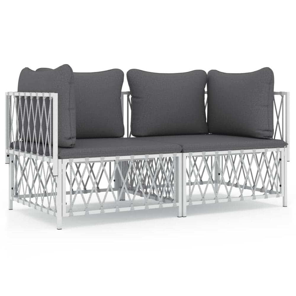 2 Piece Patio Lounge Set with Cushions White Steel