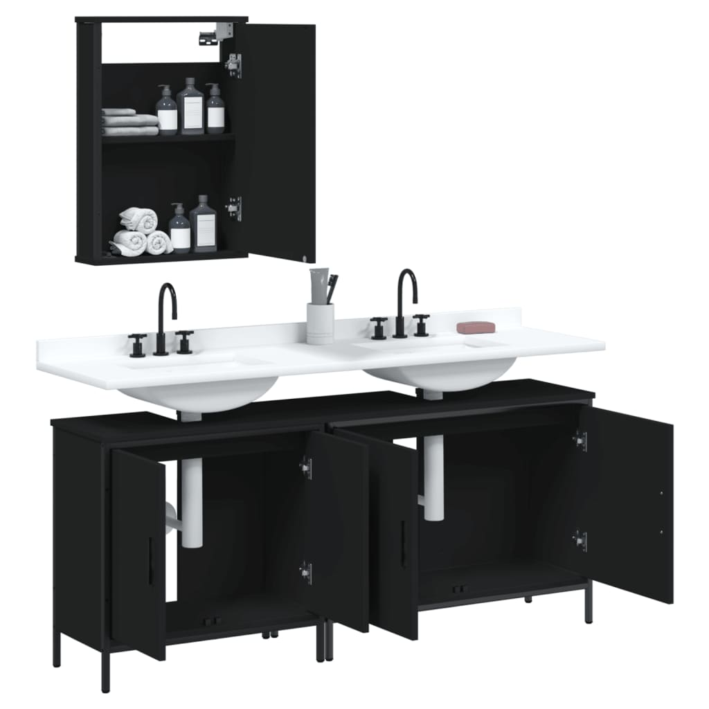 vidaXL 3 Piece Bathroom Furniture Set Black Engineered Wood