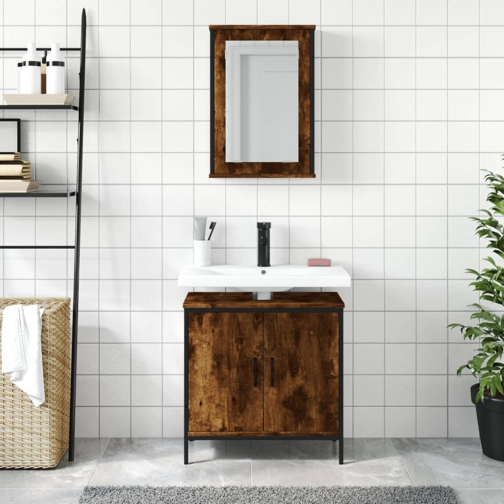 vidaXL 2 Piece Bathroom Furniture Set Smoked Oak Engineered Wood