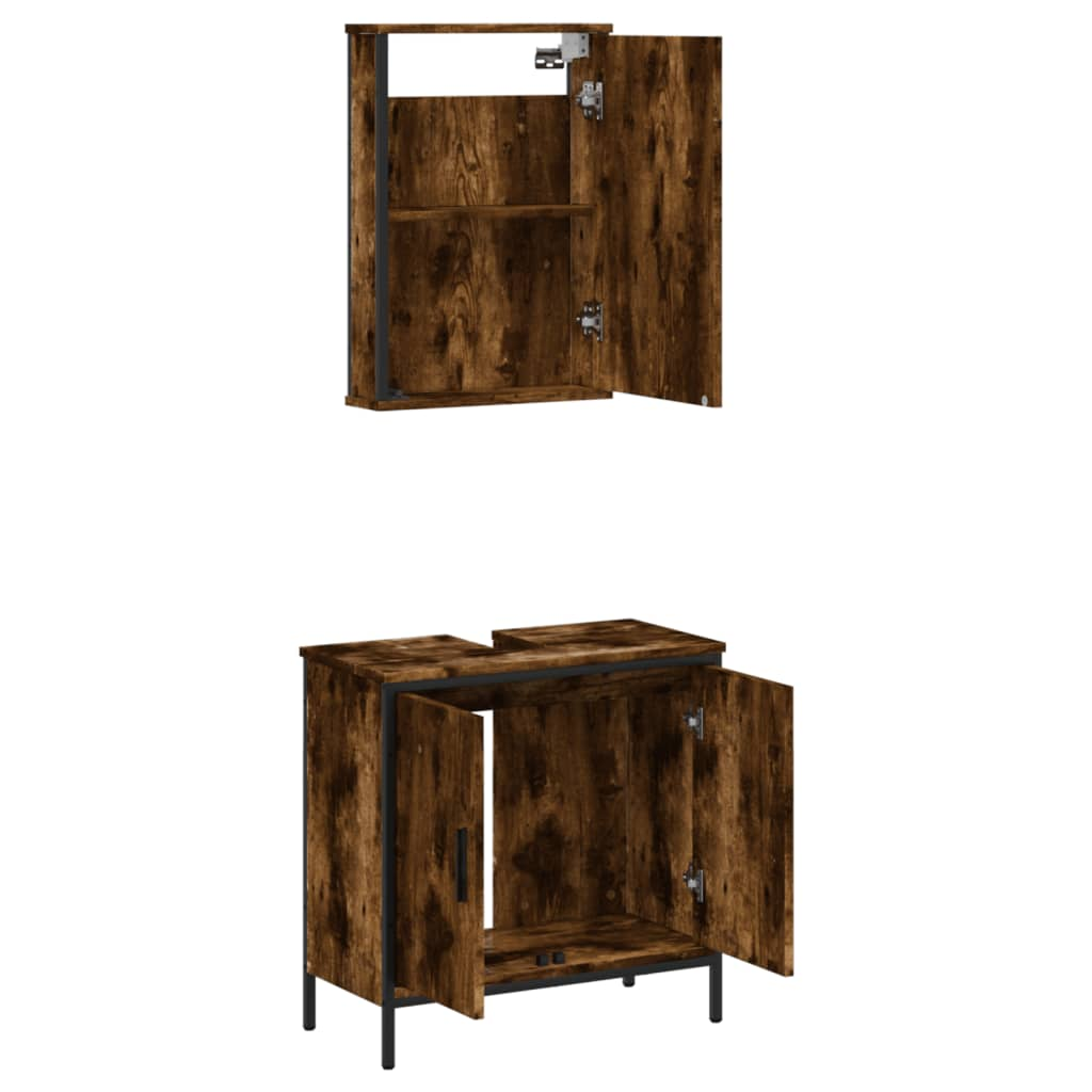 vidaXL 2 Piece Bathroom Furniture Set Smoked Oak Engineered Wood