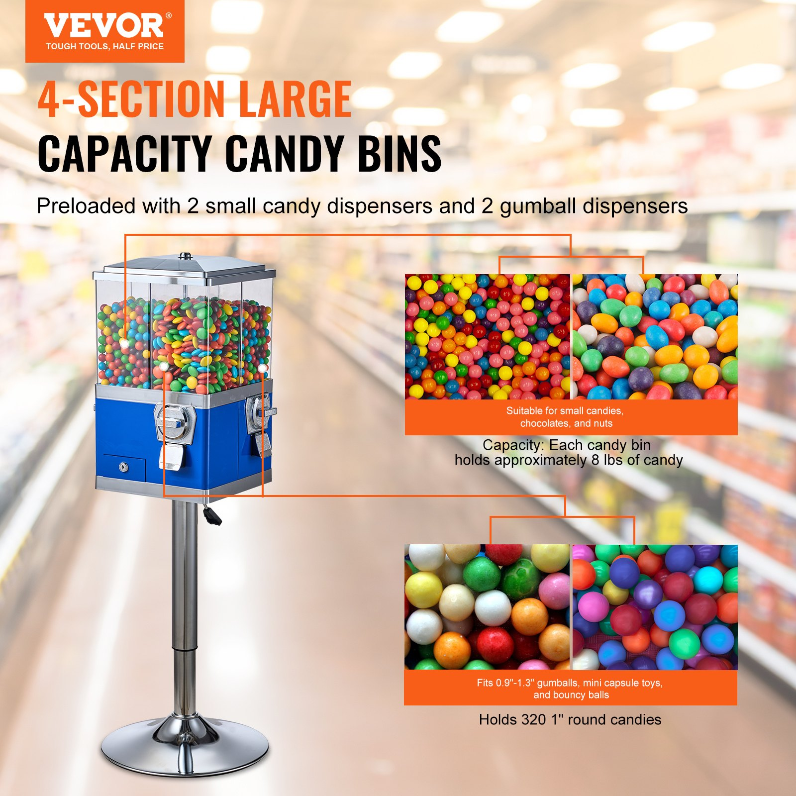 VEVOR Gumball Machine with Stand Vending Coin Bank Vintage Candy Dispenser Bule