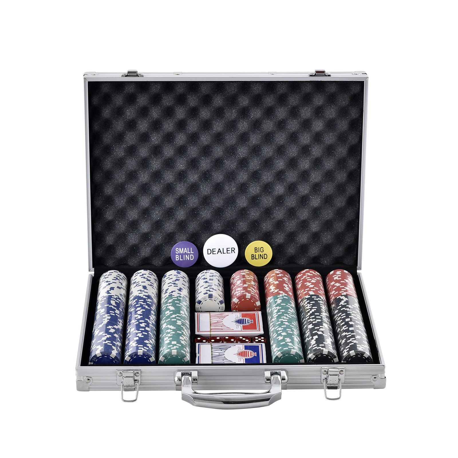 VEVOR Poker Chip Set, 500-Piece Poker Set, Complete Poker Playing Game Set with Aluminum Carrying  Case, 11.5 Gram Casino Chips, Cards, Buttons and Dices, for Texas Hold'em, Blackjack, Gambling