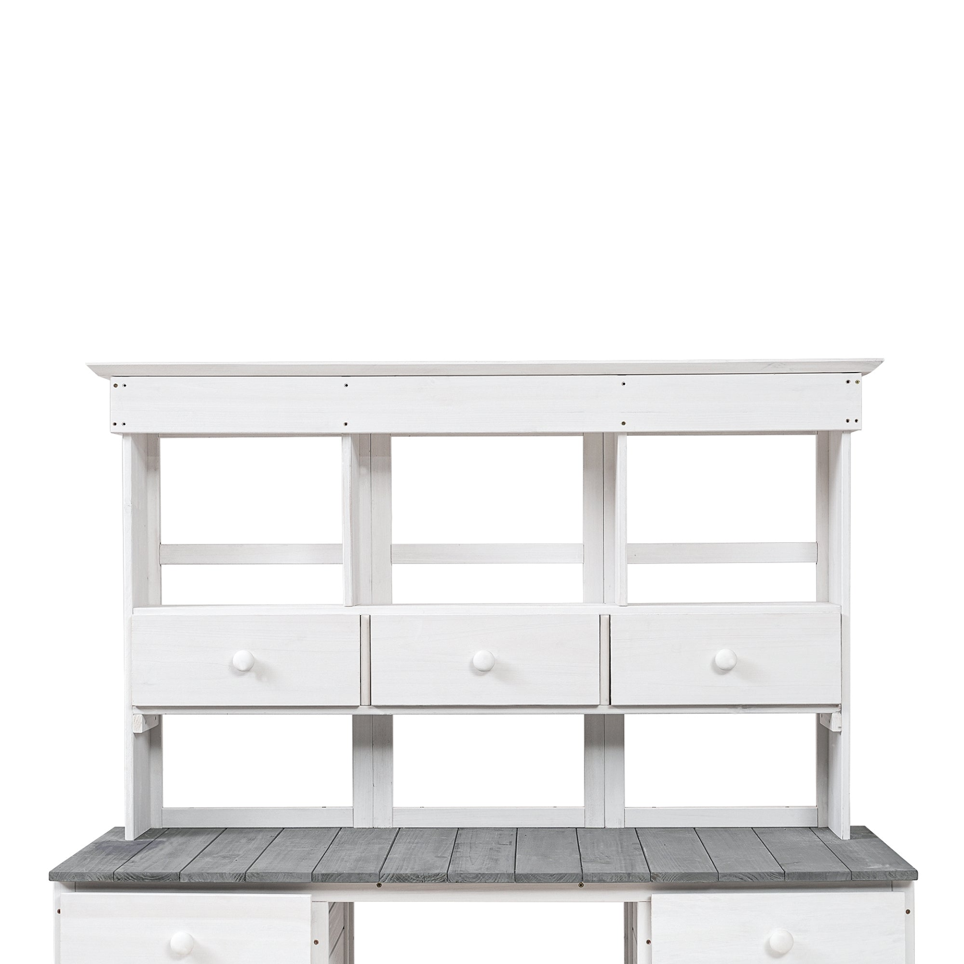 Garden Potting Bench Table, Rustic and Sleek Design with Multiple Drawers and Shelves for Storage, White and Gray