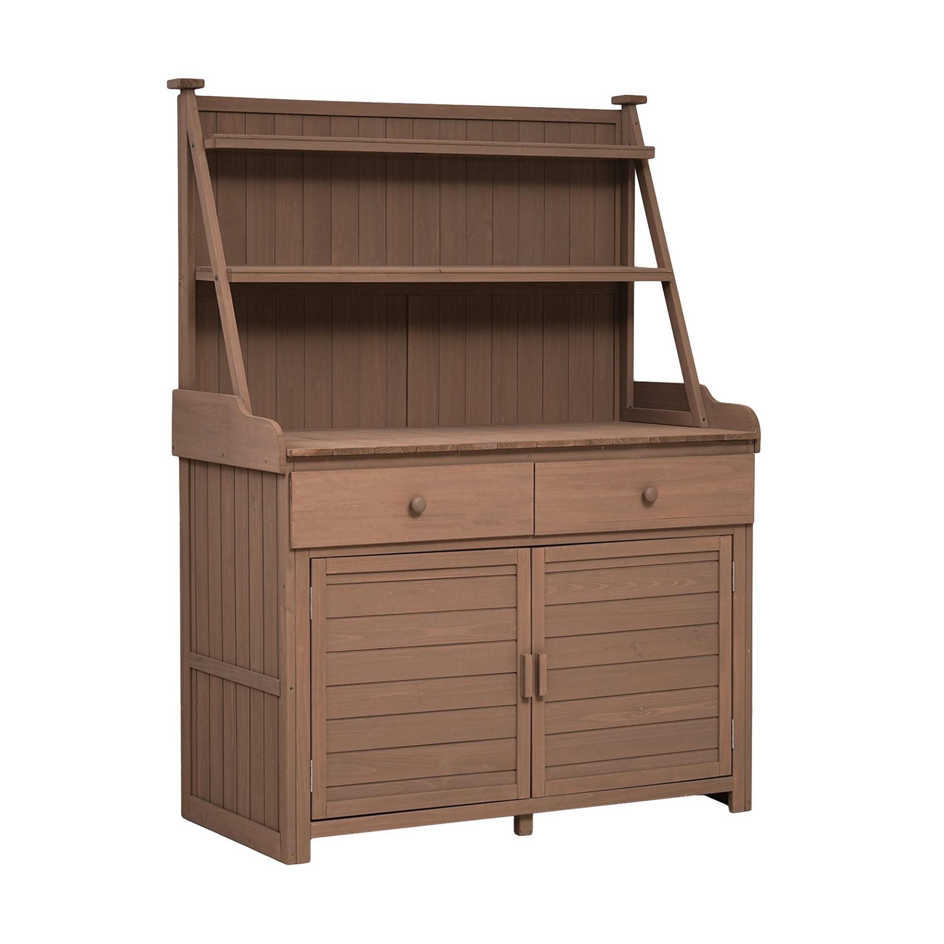 65inch Garden Potting Bench Table, Fir Wood Workstation with Storage Shelf, Drawer and Cabinet, Brown