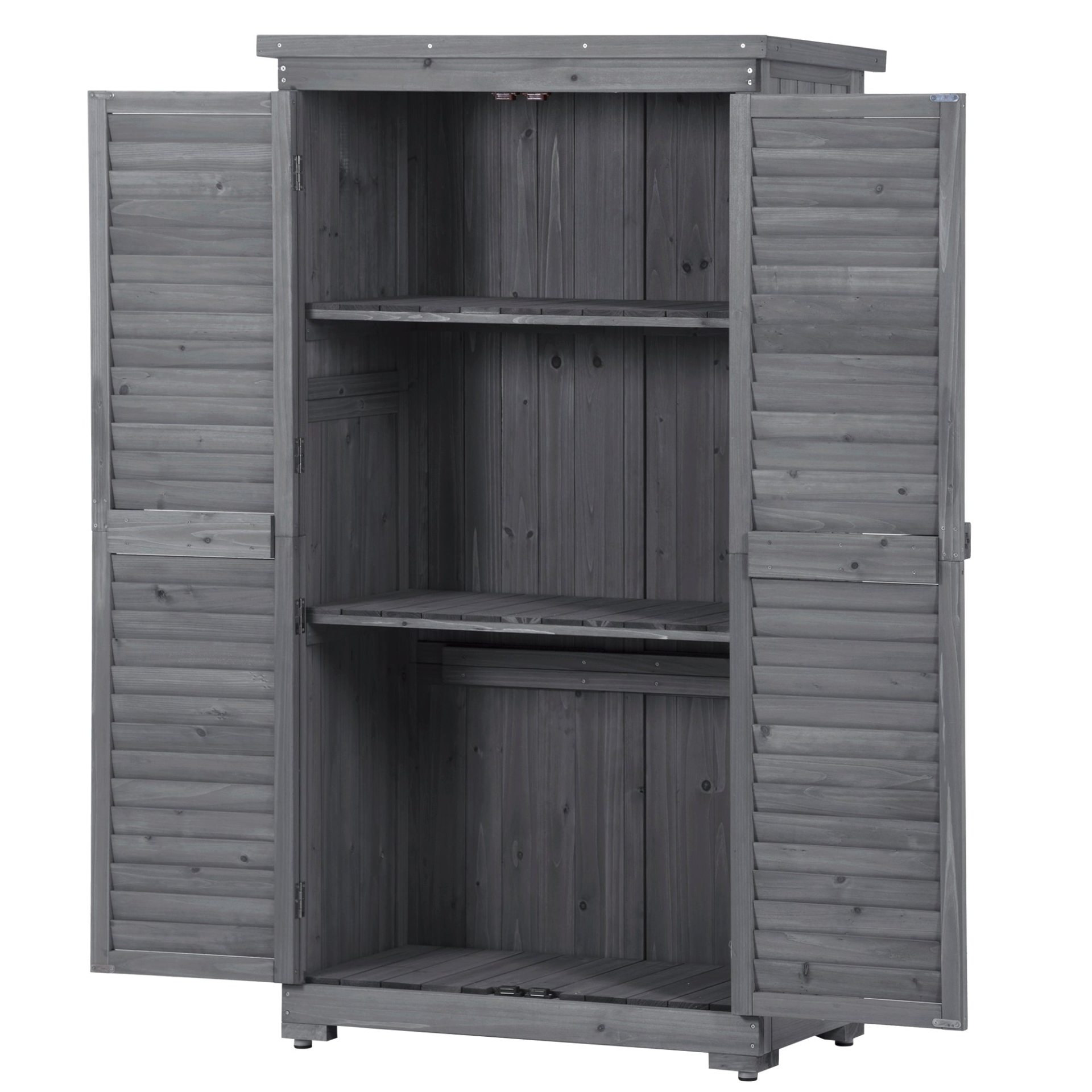 Wooden Garden Shed 3-tier Patio Storage Cabinet Outdoor Organizer Wooden Lockers with Fir Wood (Gray Wood Color -Shutter Design)