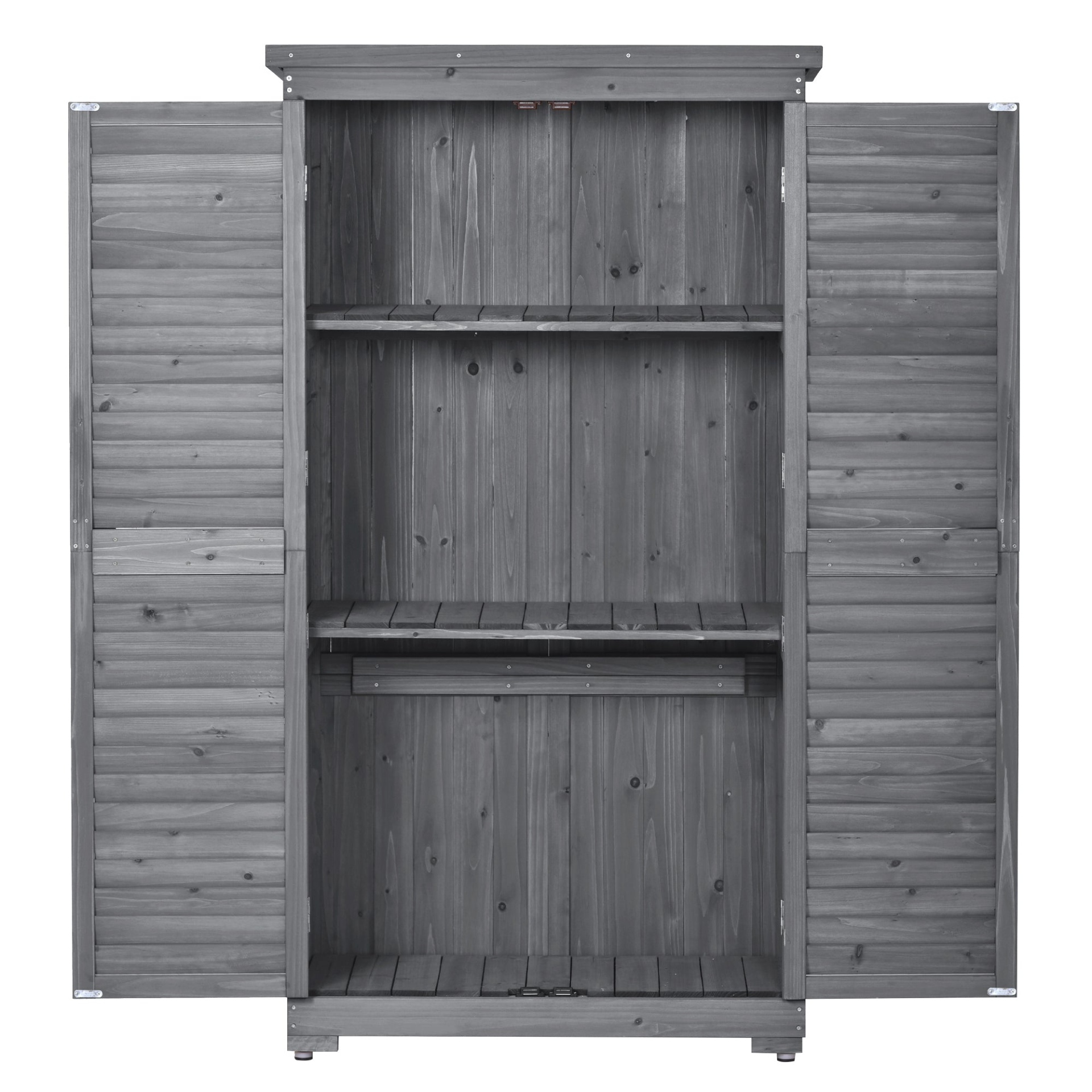 Wooden Garden Shed 3-tier Patio Storage Cabinet Outdoor Organizer Wooden Lockers with Fir Wood (Gray Wood Color -Shutter Design)