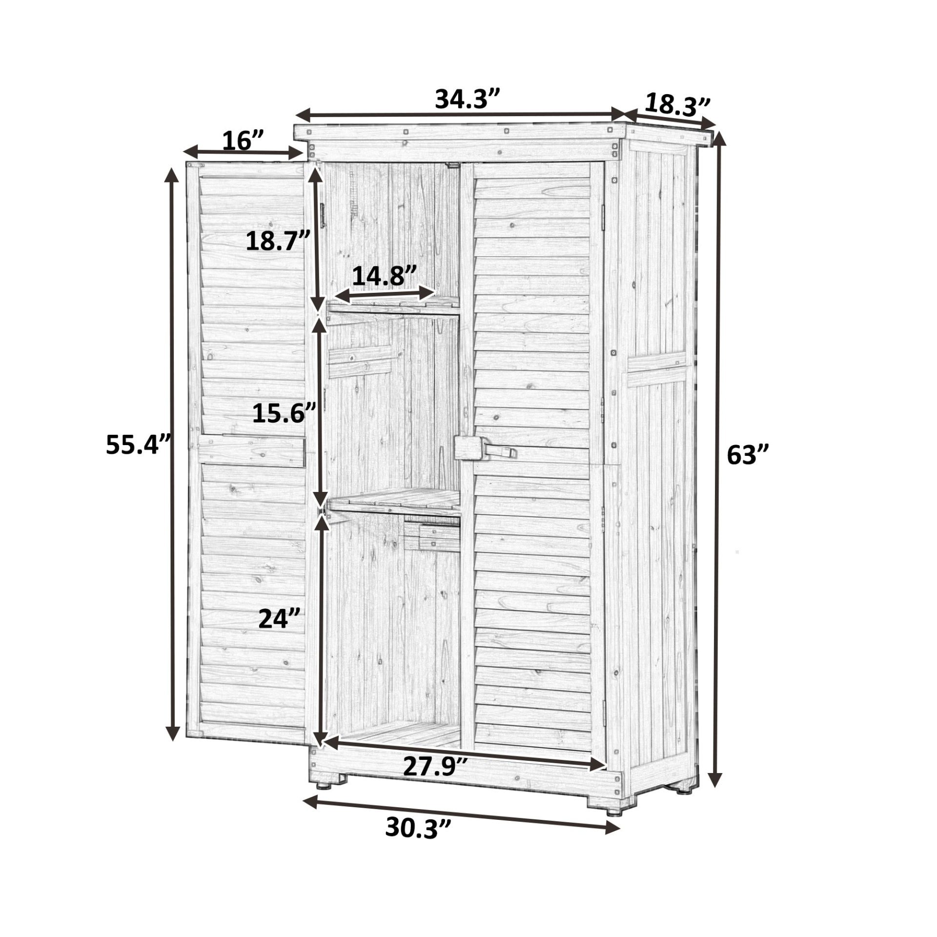 Wooden Garden Shed 3-tier Patio Storage Cabinet Outdoor Organizer Wooden Lockers with Fir Wood (Gray Wood Color -Shutter Design)