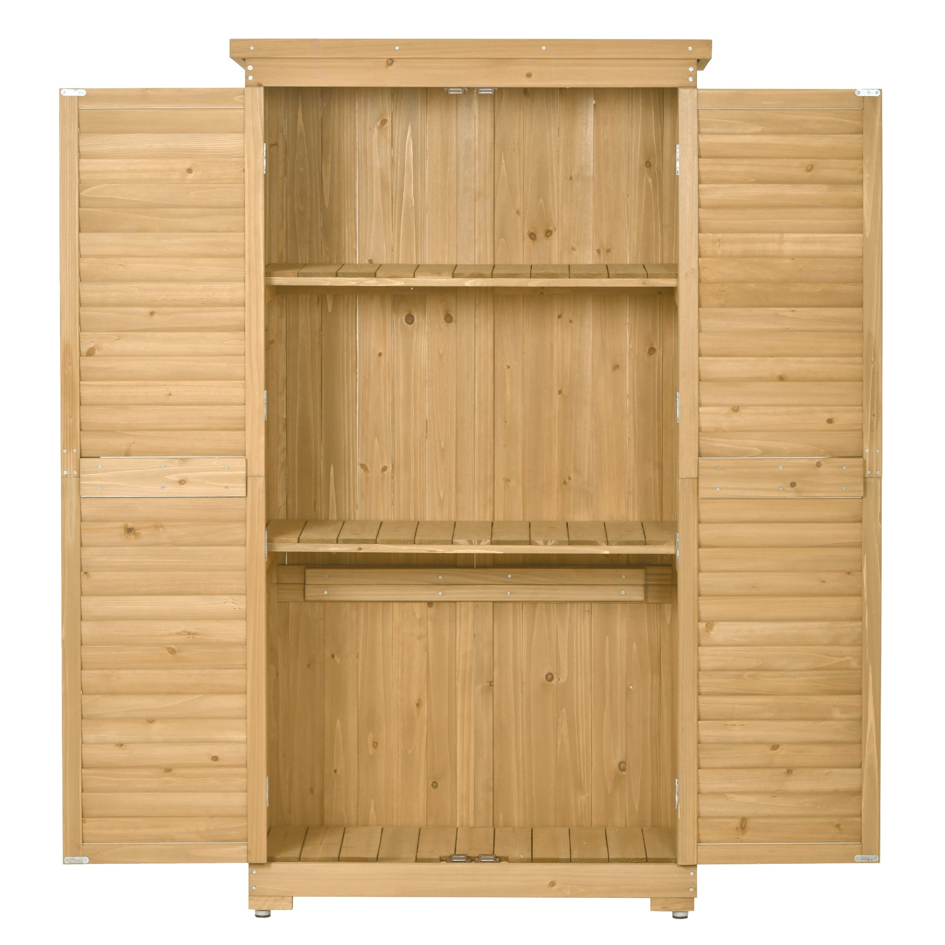 Wooden Garden Shed 3-tier Patio Storage Cabinet Outdoor Organizer Wooden Lockers with Fir Wood (Natural Wood Color -Shutter Design)