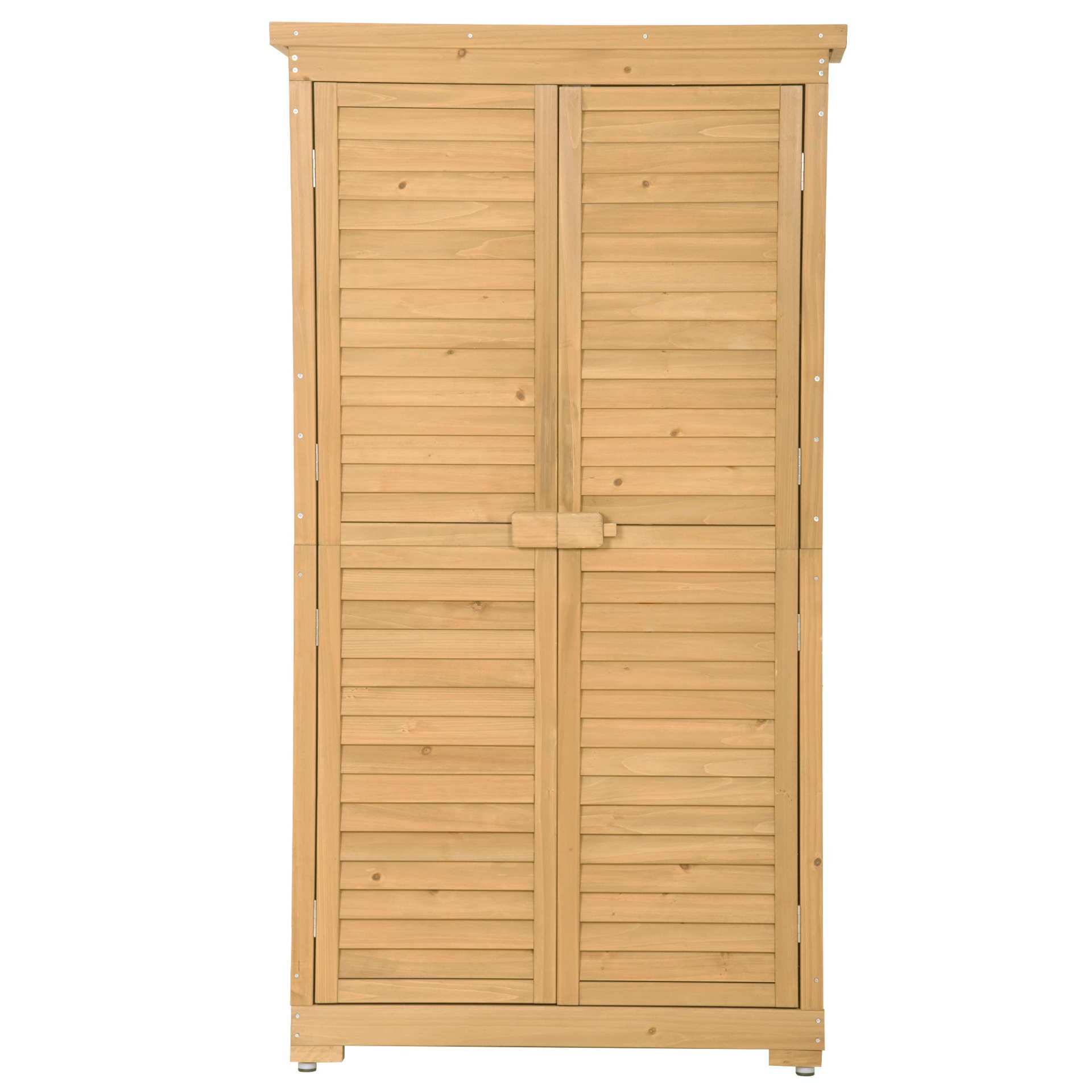 Wooden Garden Shed 3-tier Patio Storage Cabinet Outdoor Organizer Wooden Lockers with Fir Wood (Natural Wood Color -Shutter Design)