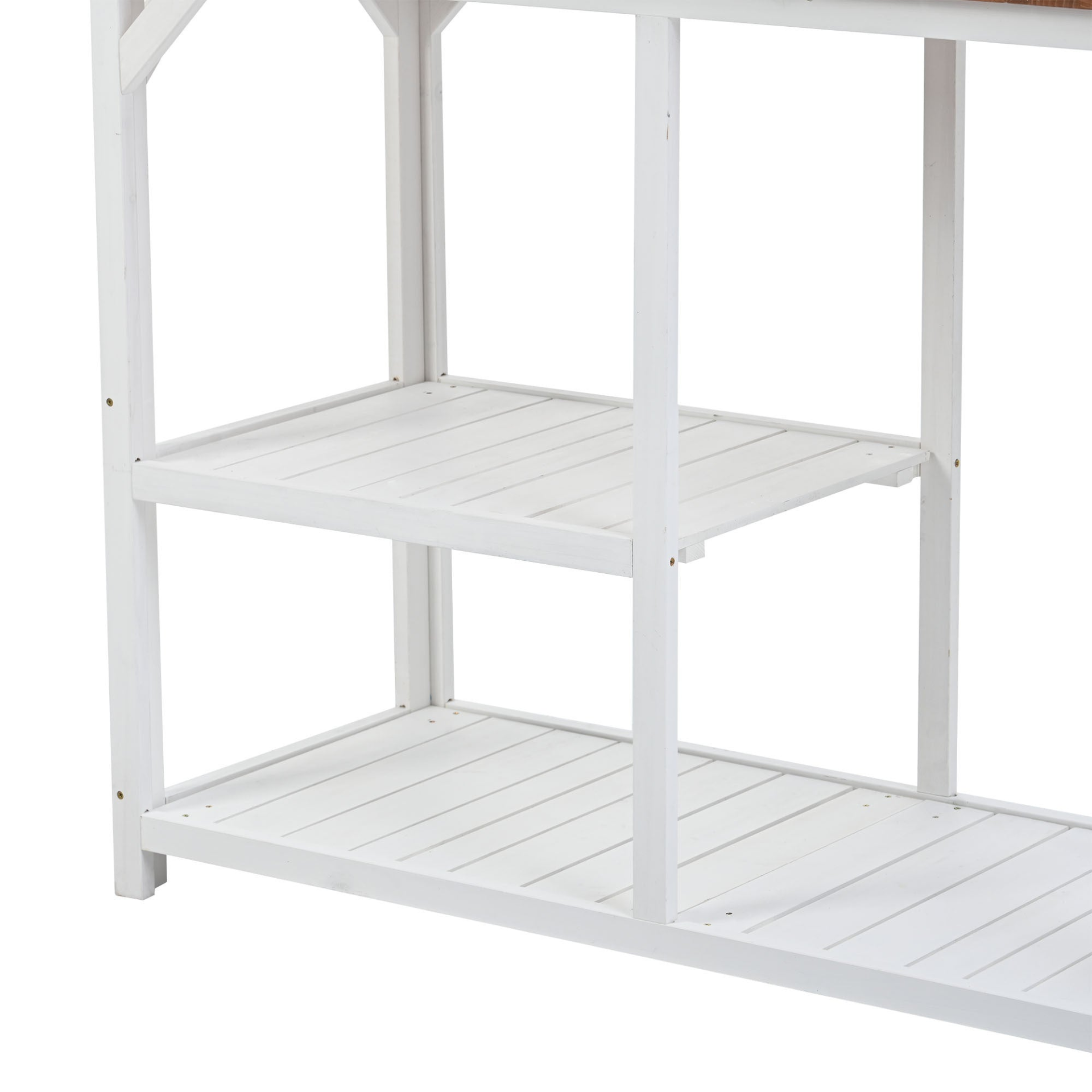 64.6" Large Outdoor Potting Bench, Garden Potting Table, Wood Workstation with 6-Tier Shelves, Large Tabletop and Side Hook for Mudroom, Backyard,White