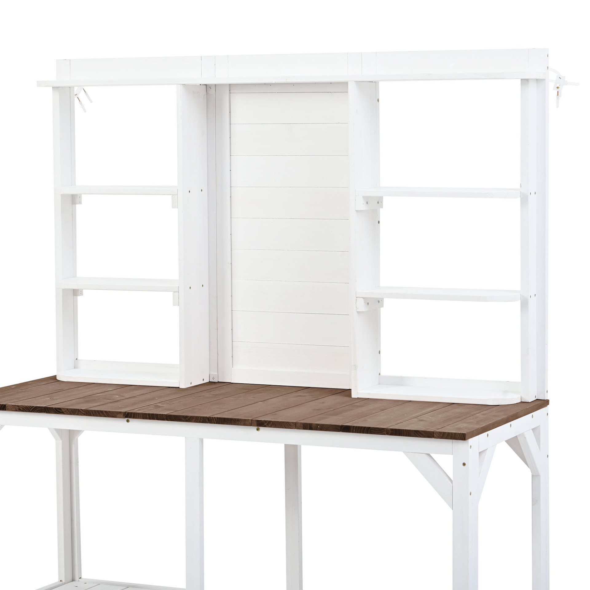 64.6" Large Outdoor Potting Bench, Garden Potting Table, Wood Workstation with 6-Tier Shelves, Large Tabletop and Side Hook for Mudroom, Backyard,White